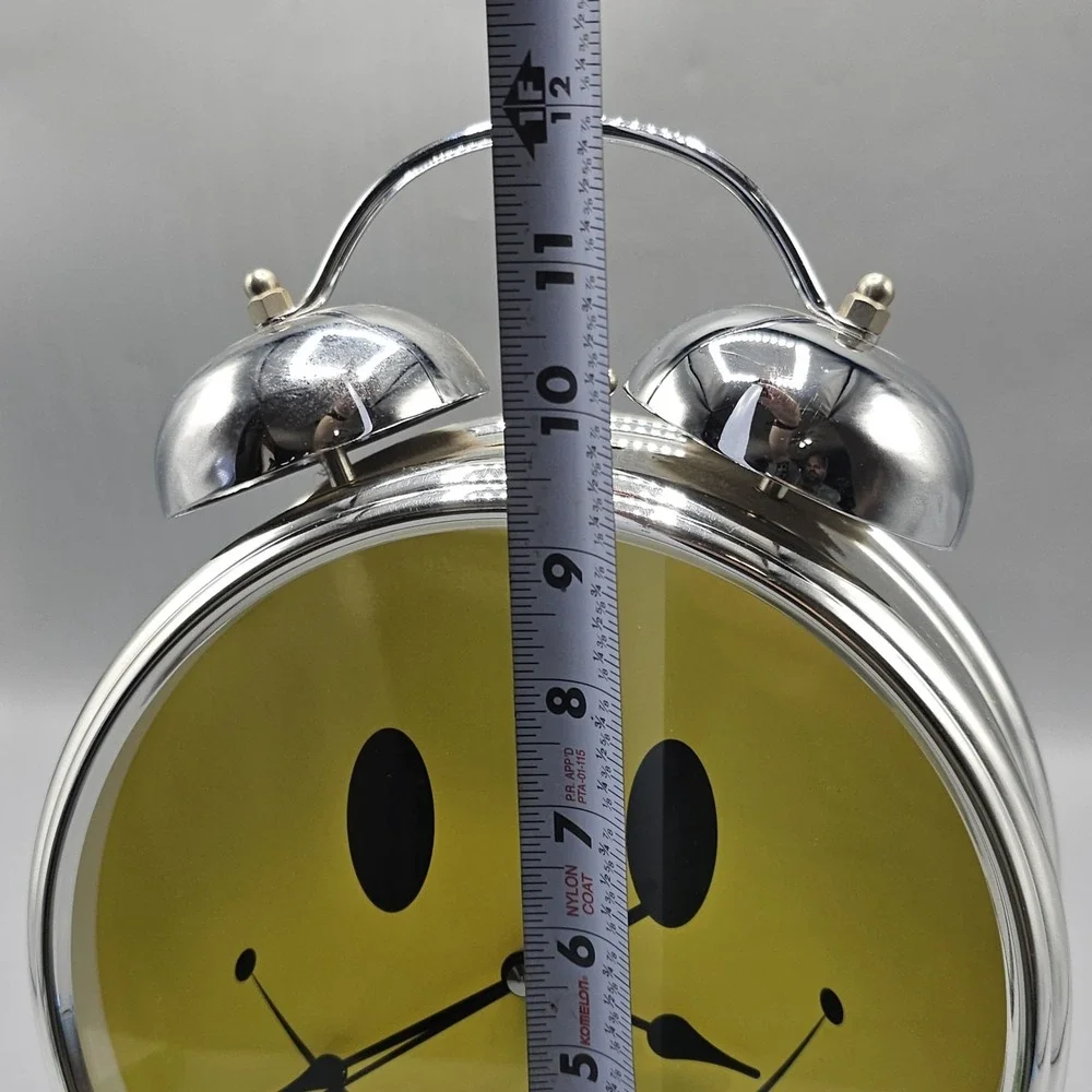 Vintage Y2K Sterling & Noble Smiley Face Metal Clock Wall Hanging Double Bell